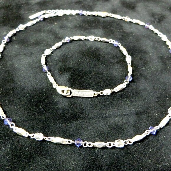Vintage Napier Purple and Clear Rhinestone Necklace and Bracelet Set Silver Tone - Picture 2 of 8